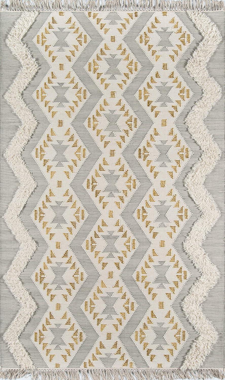 Handmade Gray Geometric Wool Area Rug 7'6" x 9'6"