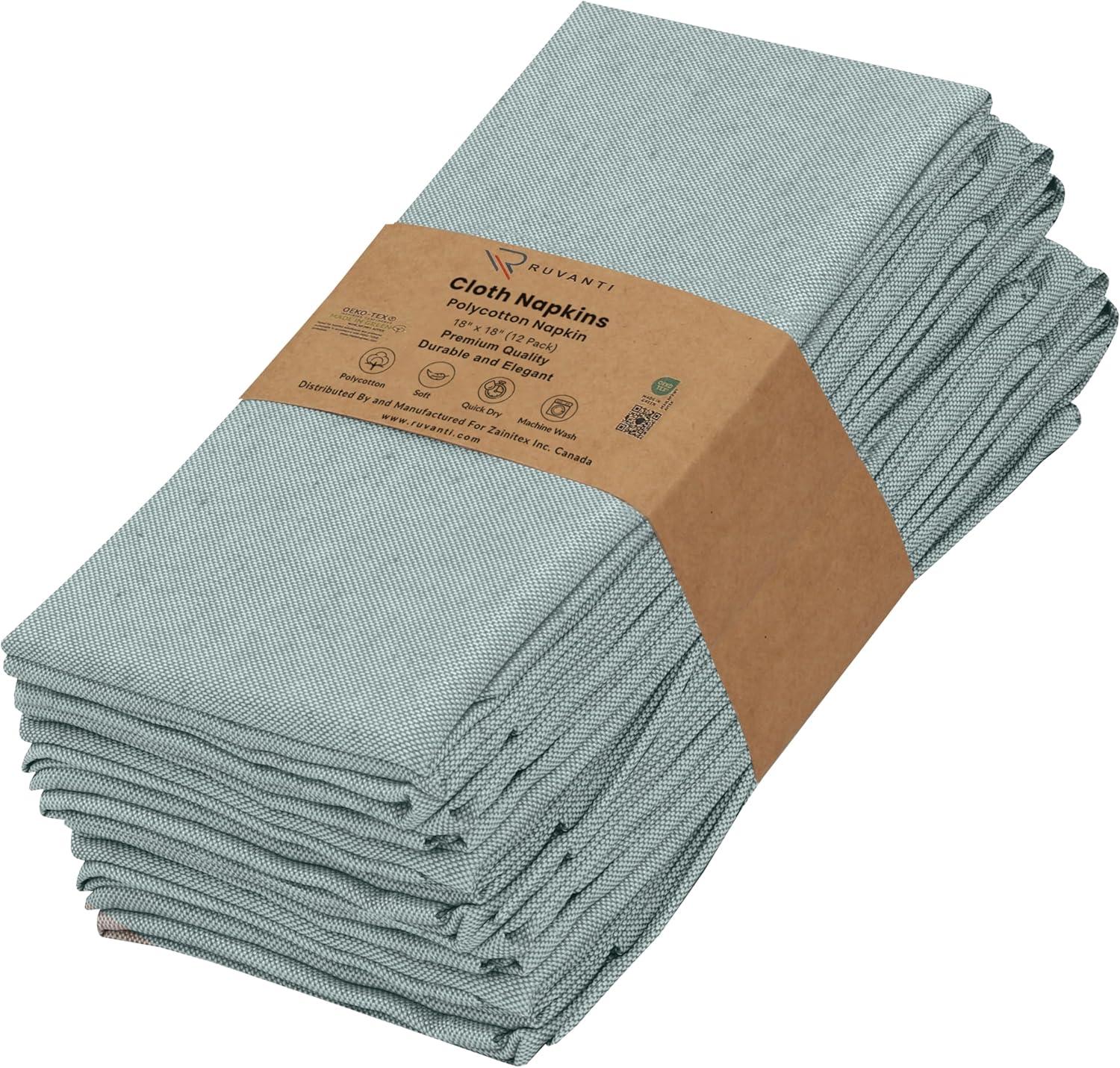 Poly Cotton Square Cloth Napkins Chambray Fabric (Set of 12)