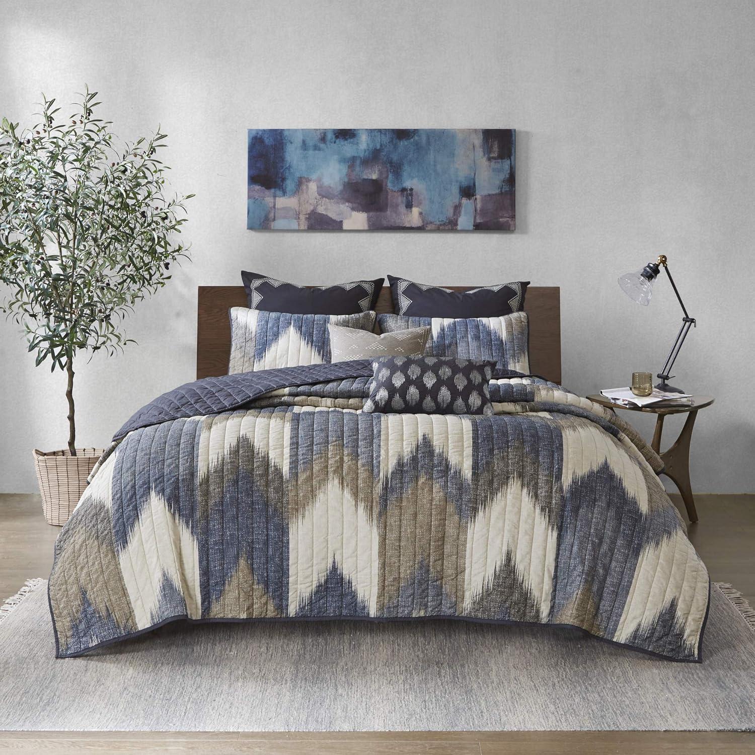 Ink+Ivy Alpine King/California King 3pc Printed Cotton Coverlet Set Navy: Channel Quilting, OEKO-TEX Certified