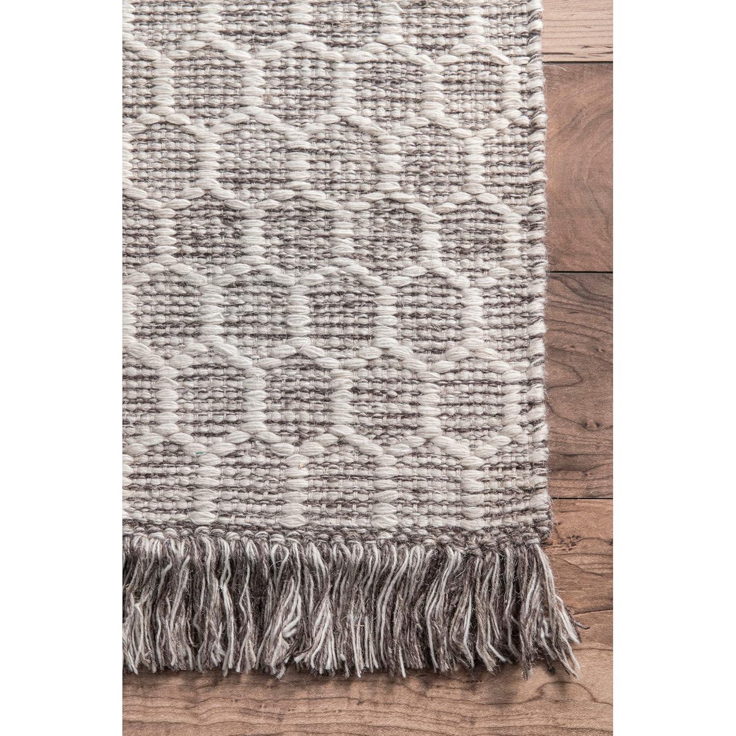 Nuloom Wylie Geometric 3x5 Wool Accent Indoor Area Rug for Living Room Bedroom Dining Room Entryway Kitchen, Baby Blue/Ivory