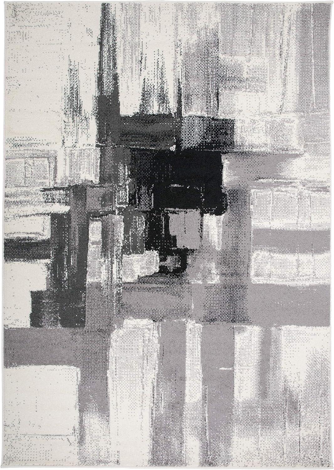 World Rug Gallery Contemporary Modern Abstract Black 5' x 7' Area Rug:  Stain-Resistant,  Pet Friendly,  Low Pile,  Indoor Use