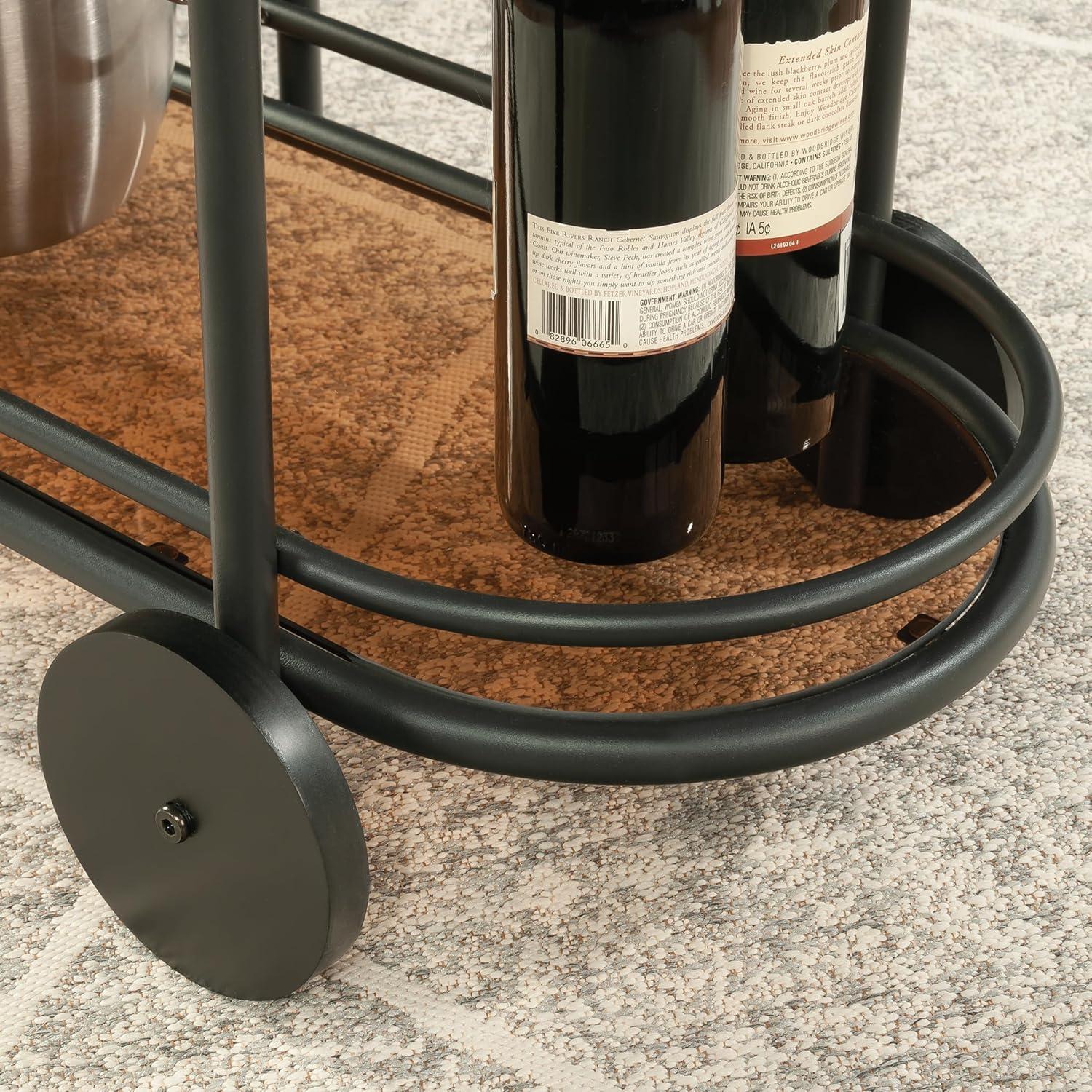 Sauder Coral Cape Metal Cart with Glass Satin Gold: 3-Tier, Safety-Tempered, Mobile