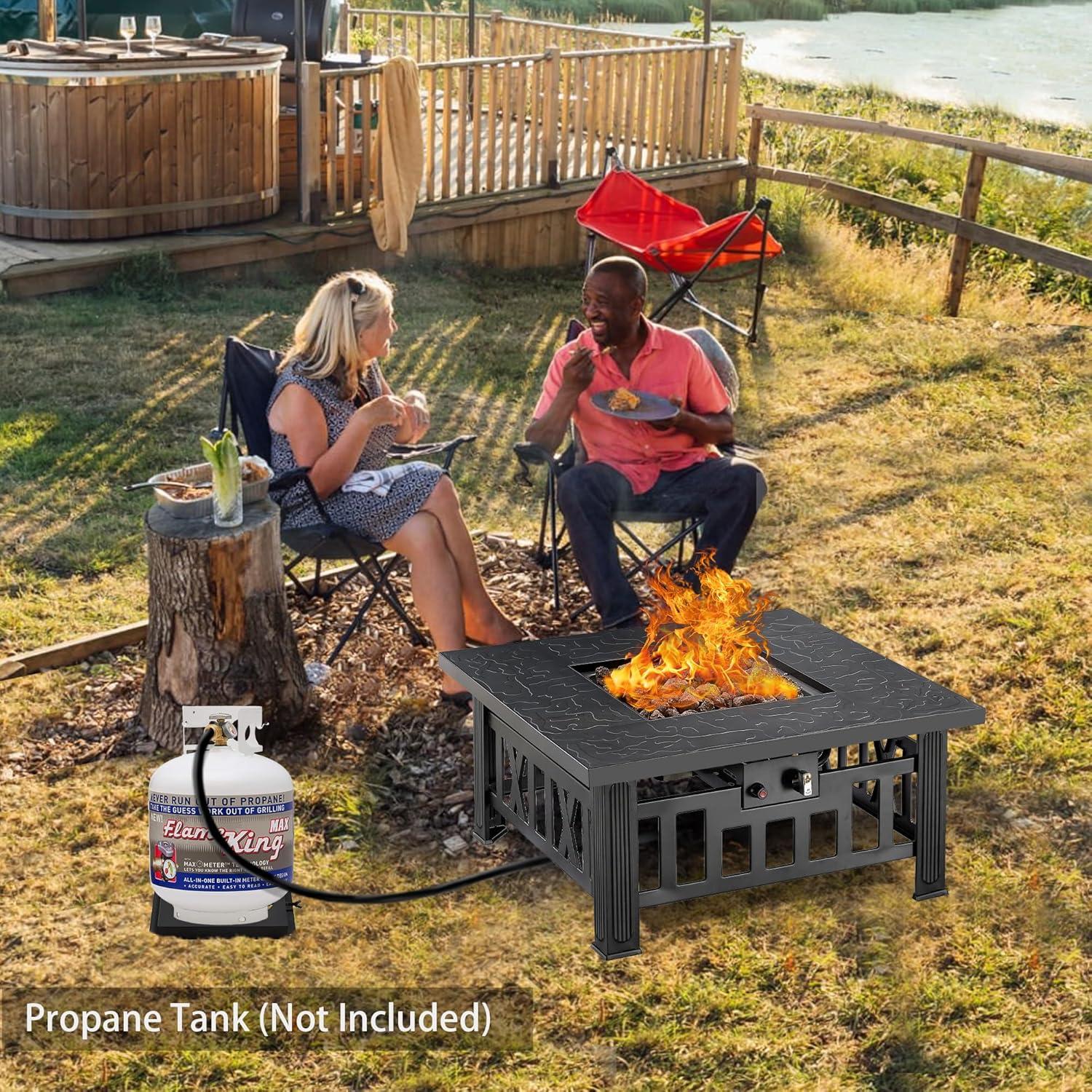 VECELO 30" Square Propane Fire Pit Table, 50,000 BTU Gas Fire Square Fireplace with Lid and Lava Rock for Outdoor, Patio, Backyard, Party, Black