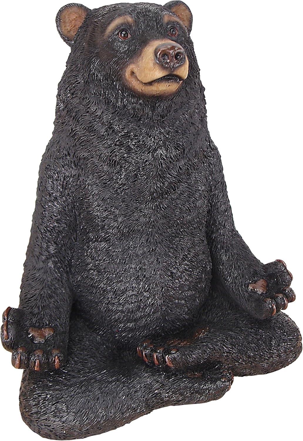 Zen Bear Meditation Garden Statue in Hand-Painted Resin