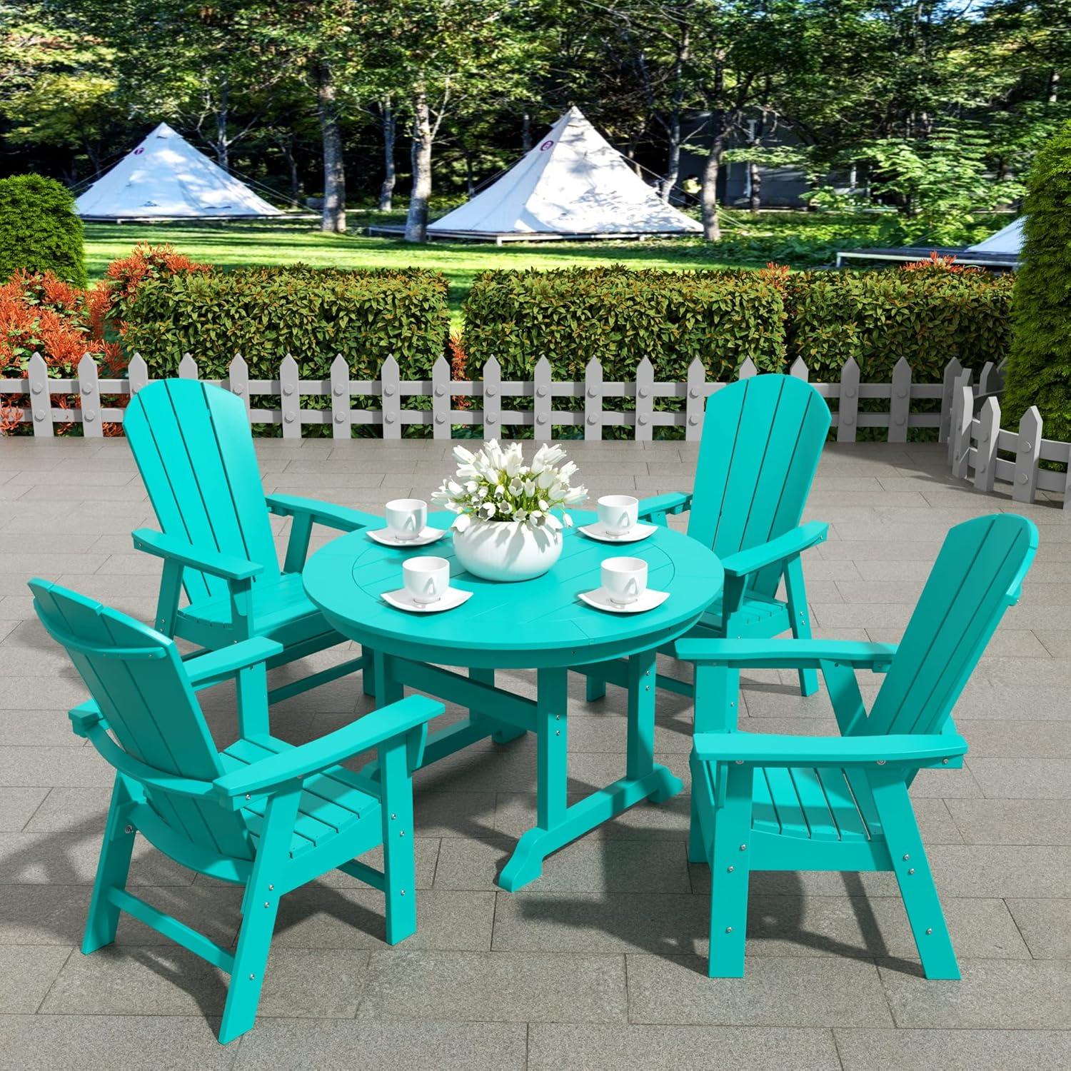 WestinTrends Malibu Patio Dining Table, All Weather Poly Lumber Adirondack 47" Trestle Round Outdoor Table with Umbrella Hole, Turquoise