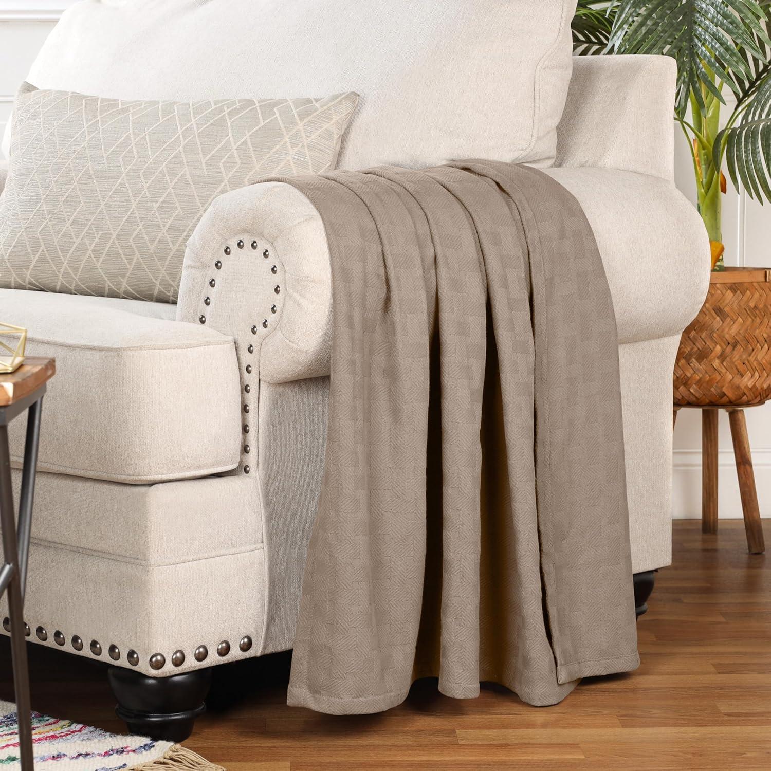 Superior Basketweave All-Season Cotton Blanket, Full/Queen, Khaki