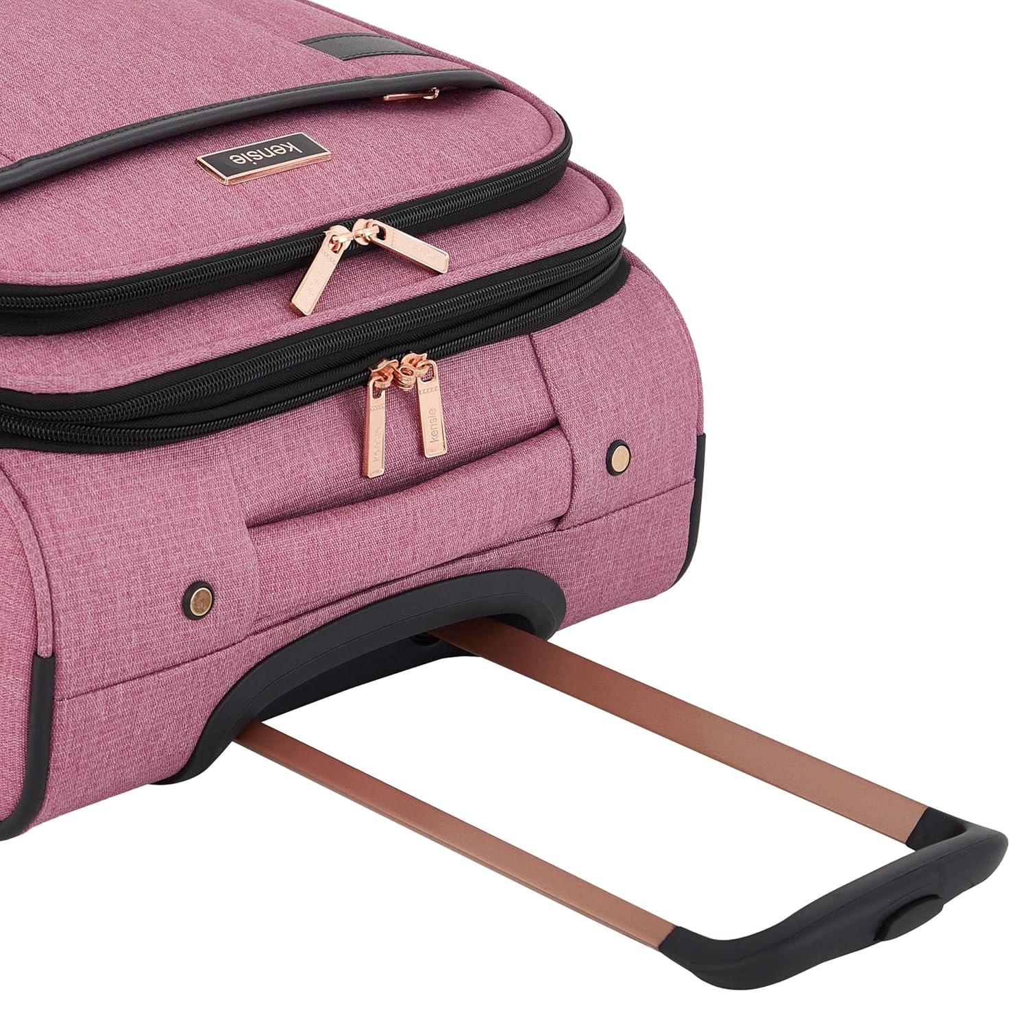 kensie Hudson Softside Spinner Luggage, Mellow Mauve, 3-Piece Set (16/20/28)
