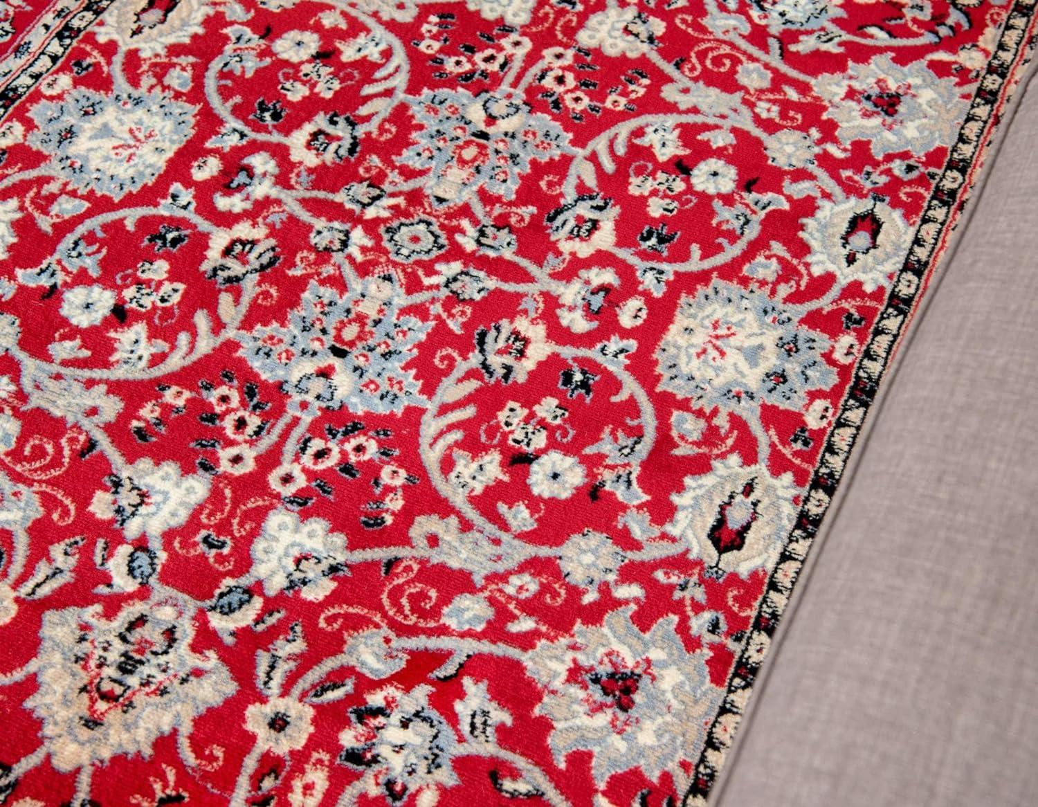 Transitional Red/Ivory 9' x 12' Stain-Resistant Synthetic Area Rug