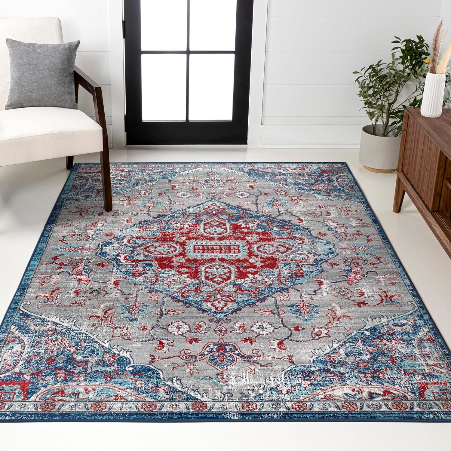 3'x5' Modern Persian Vintage Medallion Area Rug, Red/Navy - JONATHAN Y