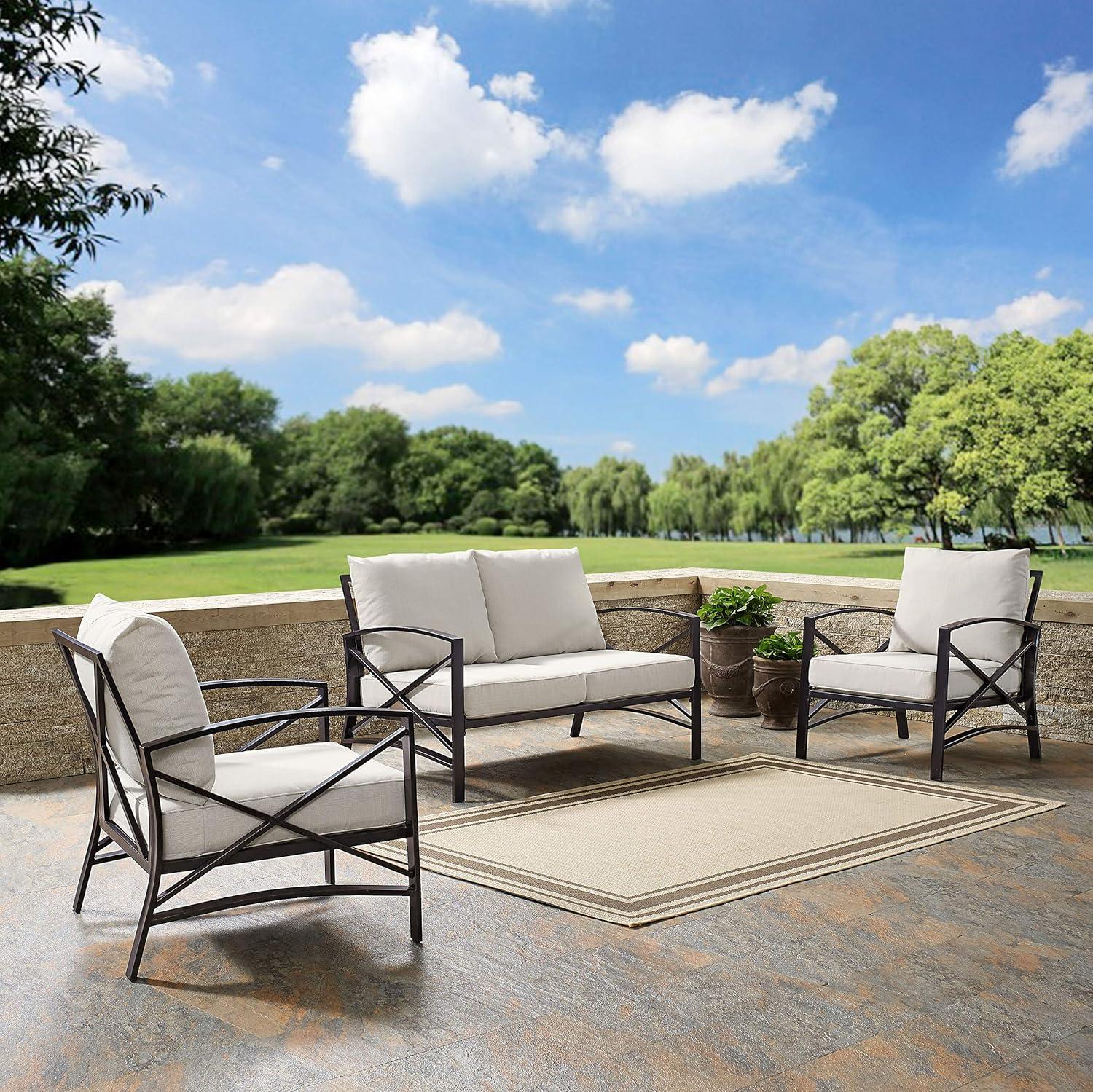 Crosley 3pc Kaplan Steel Outdoor Seating Furniture Set with Loveseat & 2 Chairs Oatmeal