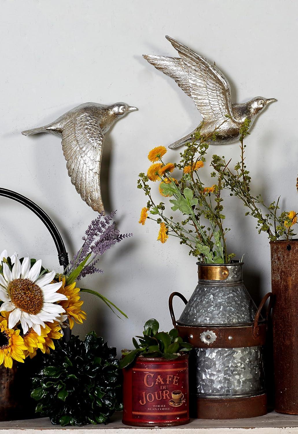 DecMode Silver Polystone Metallic 3D Sculpted Bird Wall Decor (3 Count)