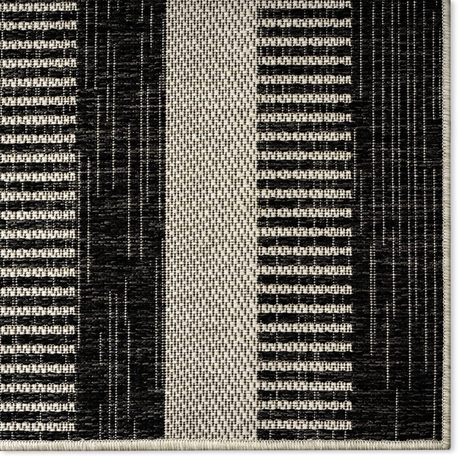 Nicole Miller New York Patio Country Charlotte Modern Striped Indoor/Outdoor Area Rug, Black/Grey