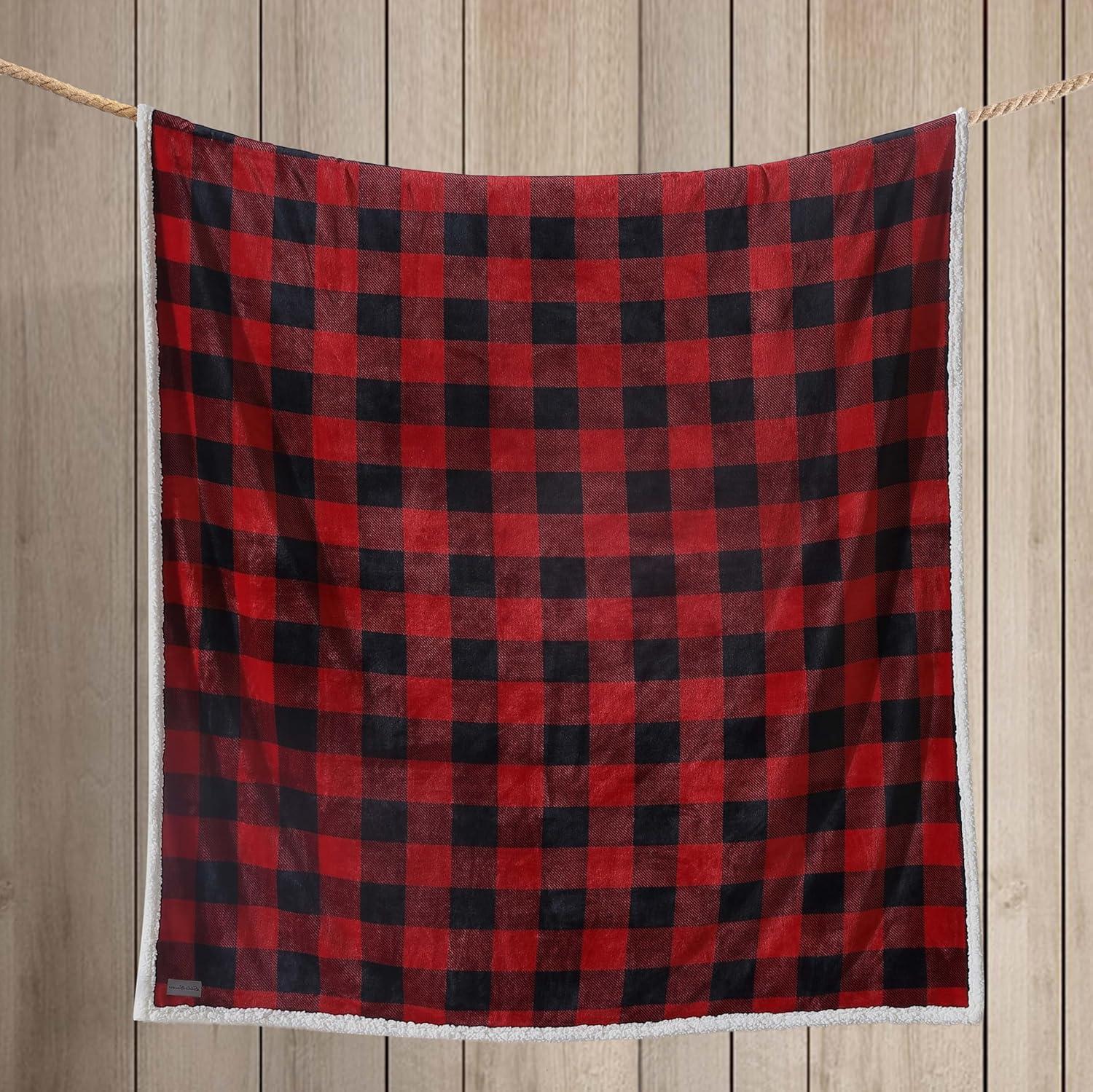 Eddie Bauer Cabin Plaid Flannel/Sherpa Throw Blanket