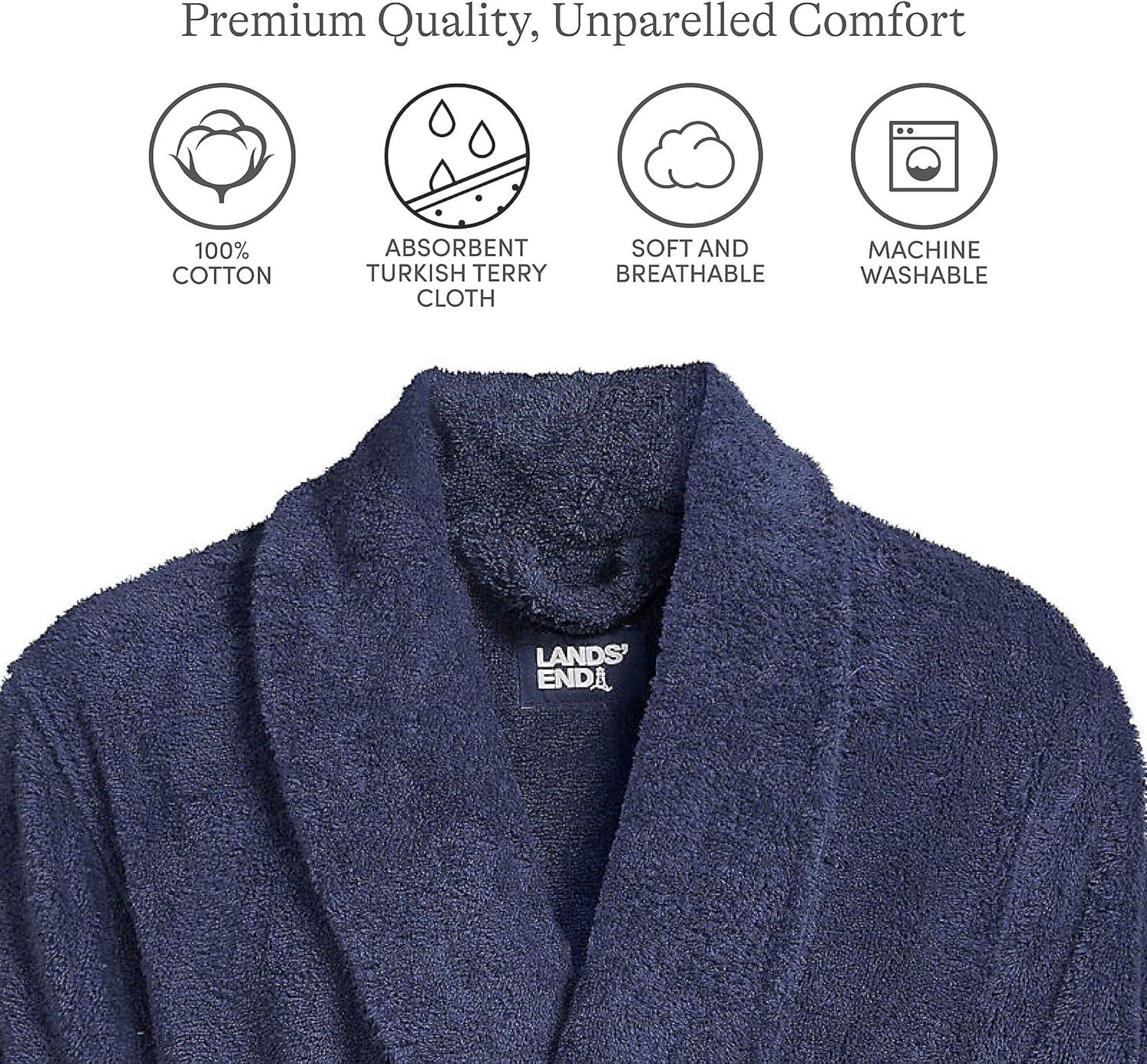 Lands' End Men's Calf Length Turkish Terry Robe - Medium - Deep Sea Navy