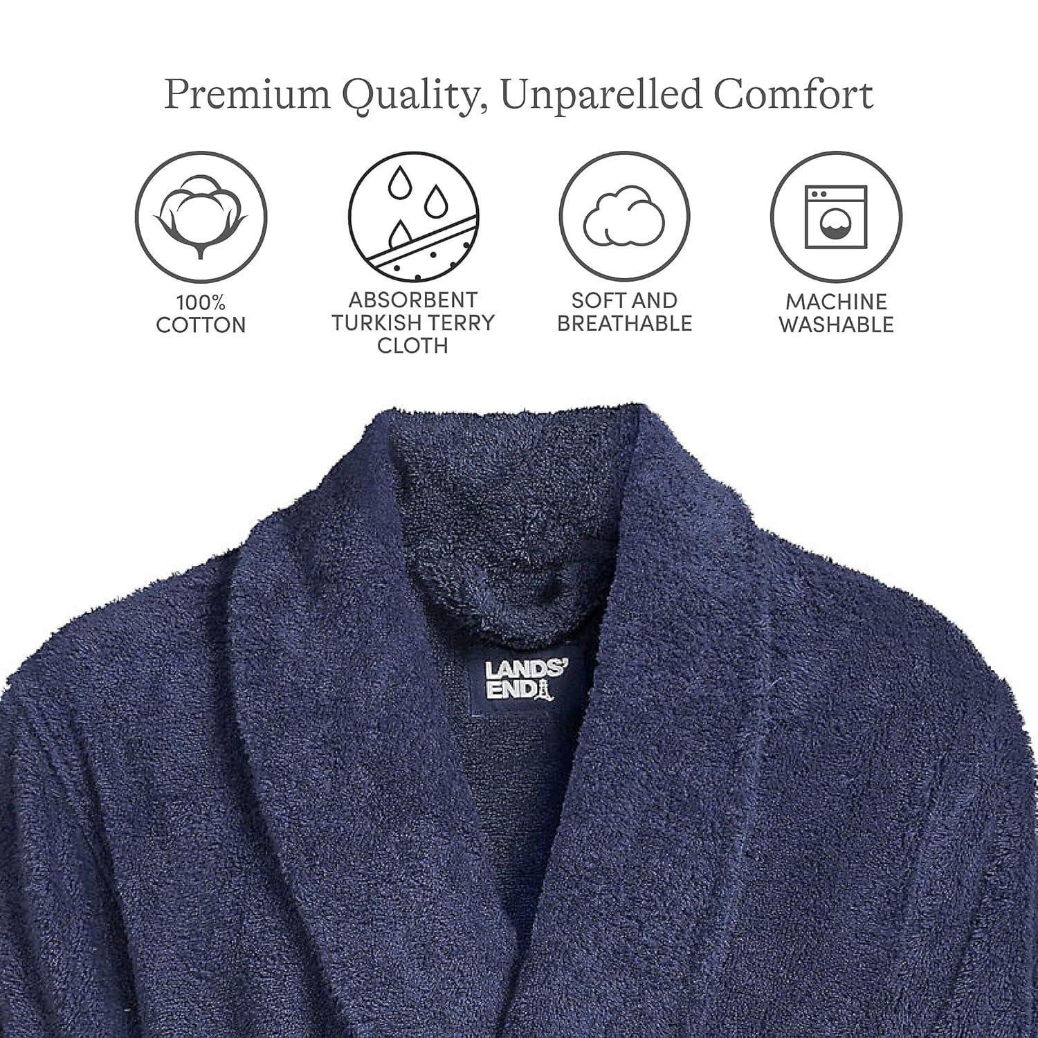 Lands' End Men's Calf Length Turkish Terry Robe - Medium - Deep Sea Navy