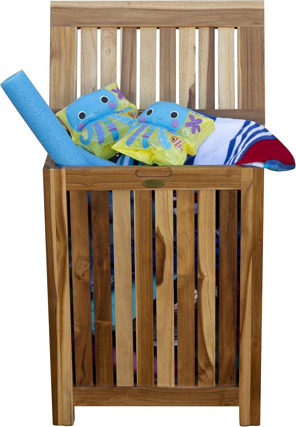 Eleganto Teak Wood Brown Upright Laundry Hamper with Bag