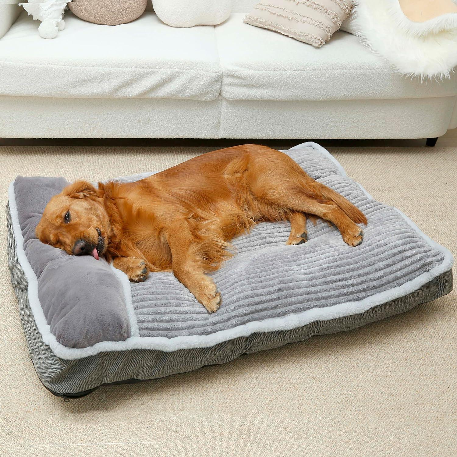 Large Gray Chew Resistant Dog Bed with Pillow