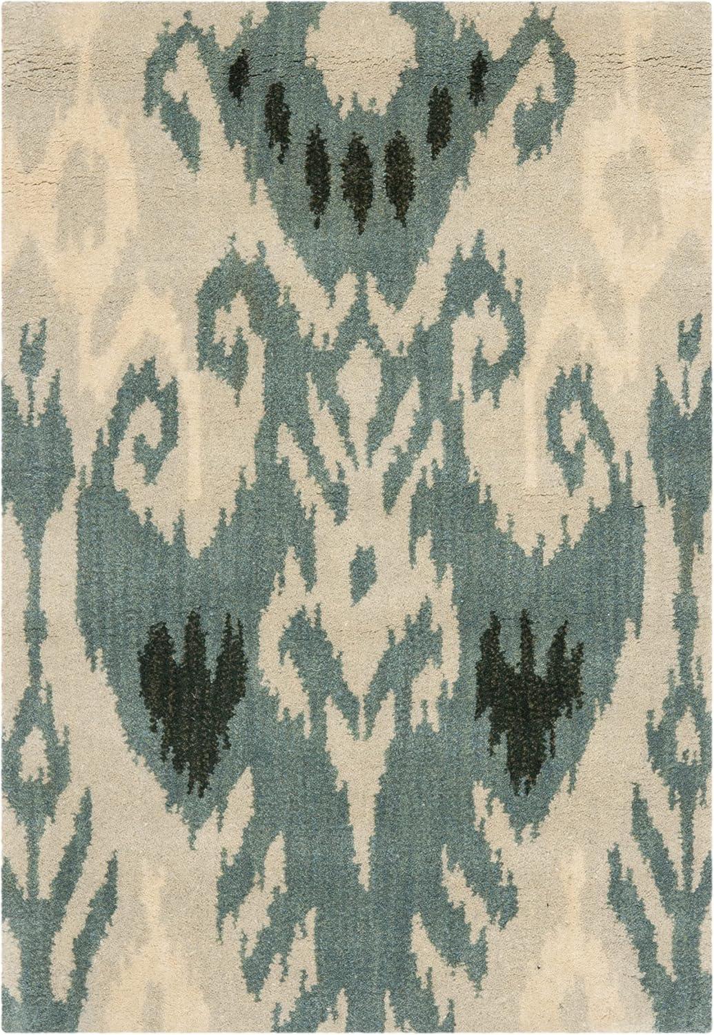 SAFAVIEH Ikat Emmeline Geometric Wool Area Rug, Beige/Slate, 2' x 3'