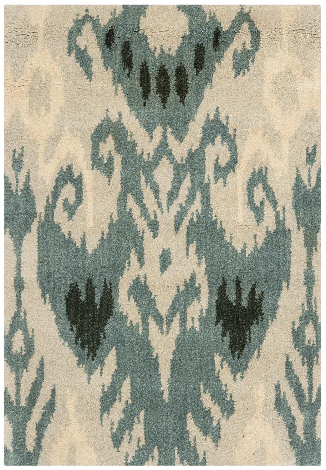 SAFAVIEH Ikat Emmeline Geometric Wool Area Rug, Beige/Slate, 2' x 3'