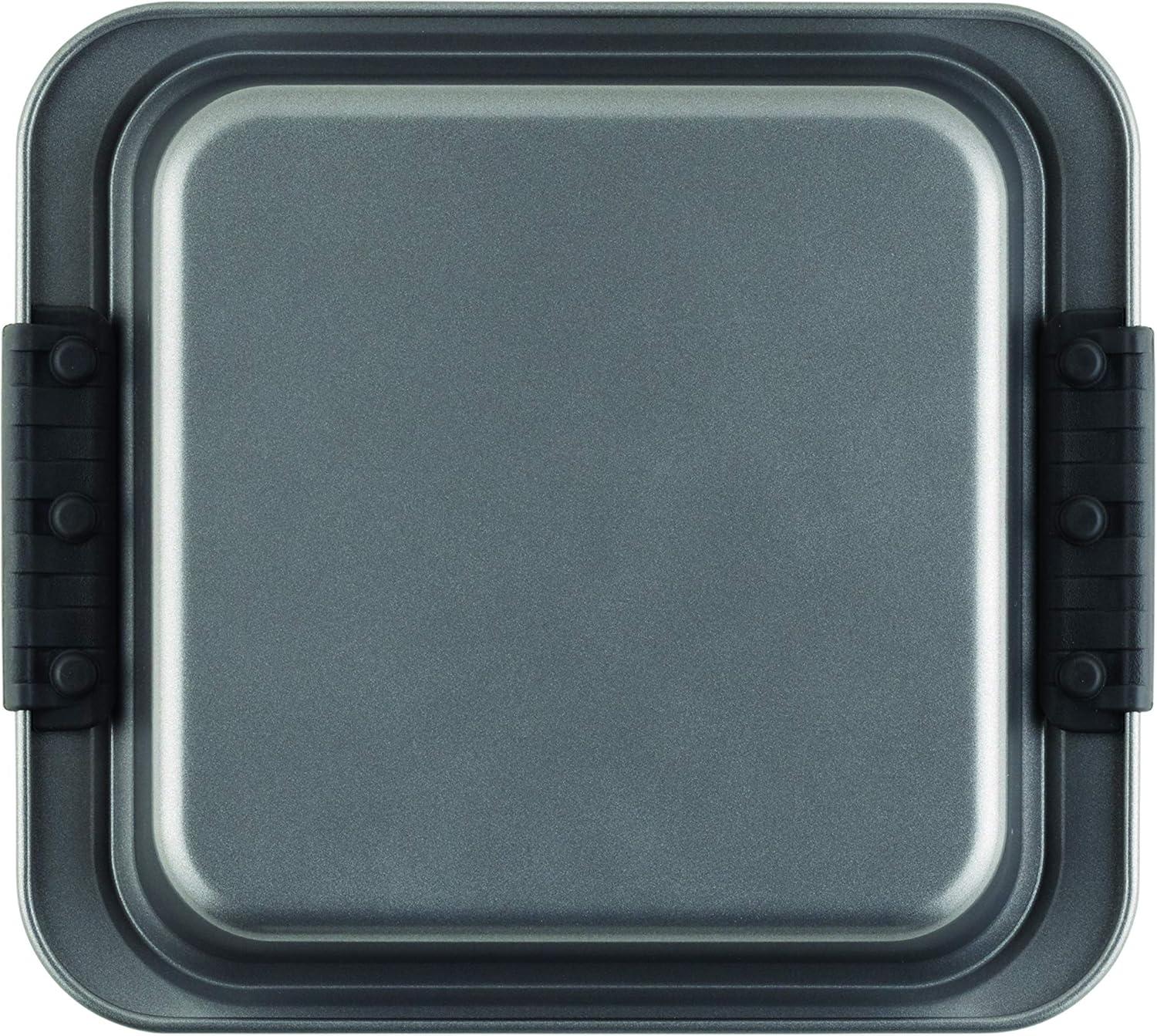 Gray Nonstick Square Cake Pan with Silicone Grips