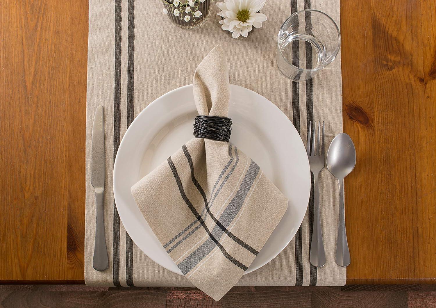 DII 14x108" Modern Cotton French Stripe Table Runner in Beige/Black