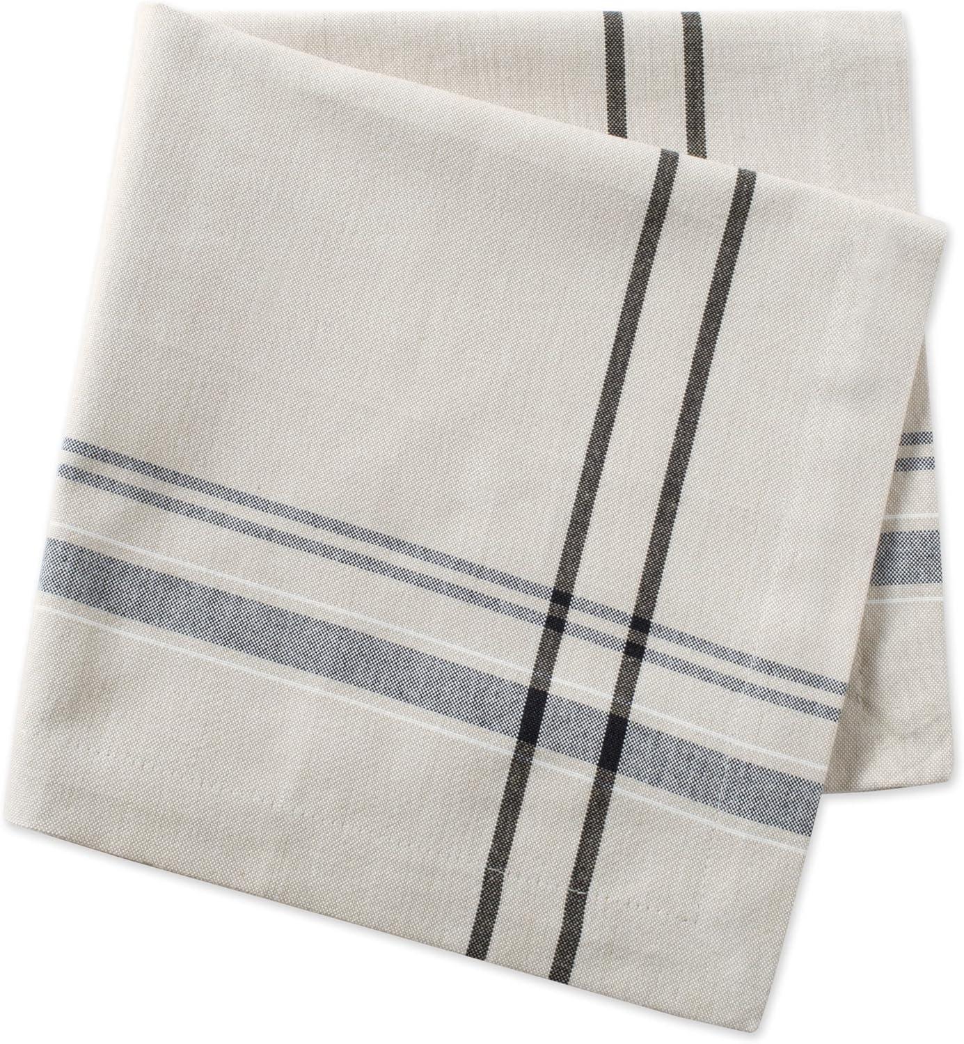 Taupe and Black Cotton Striped Napkin Set, 20x20, 6 Piece