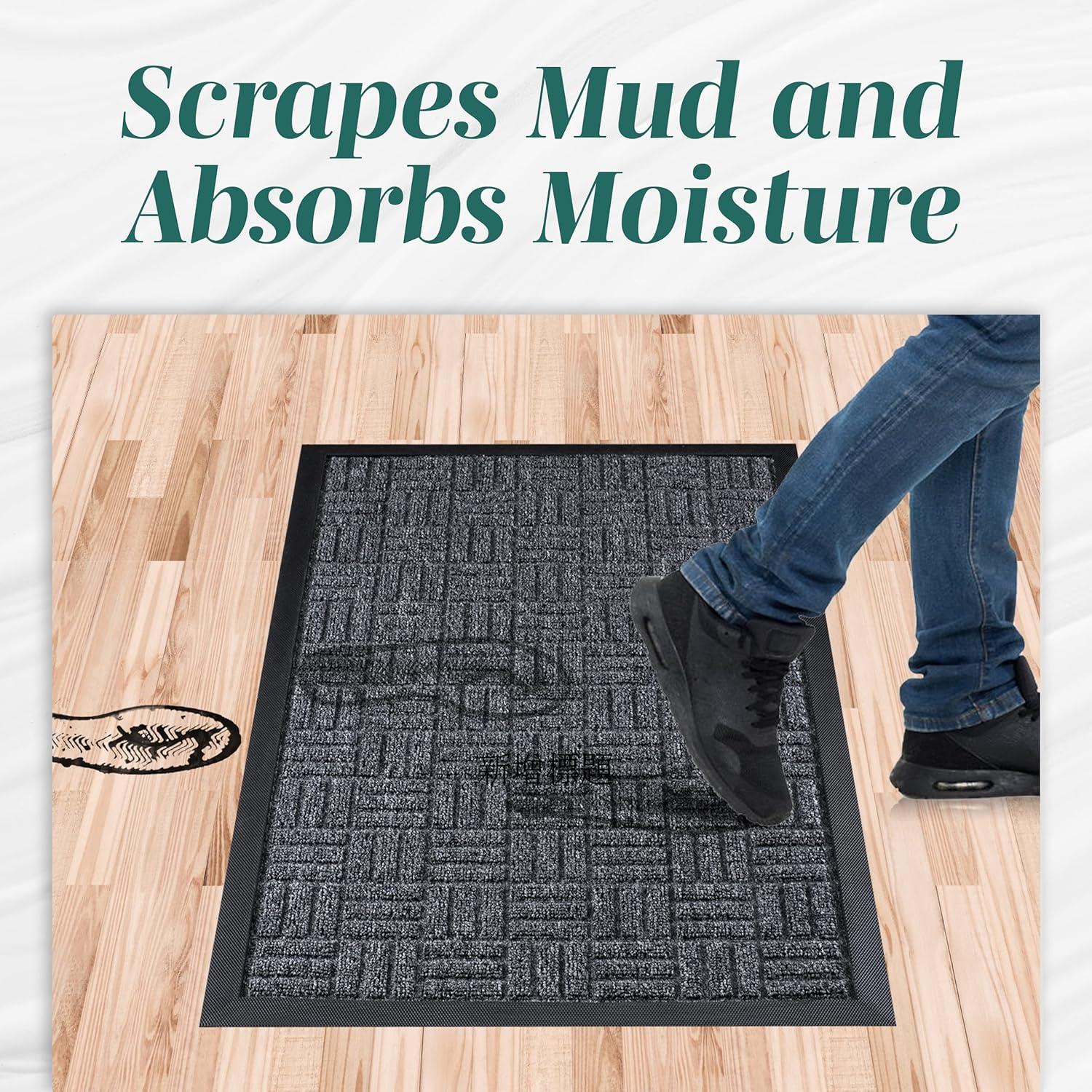 Front Door Mats, 2 Pc Set, 29.5 x 17, All Weather Entry and Back Yard, Indoor and Outdoor Safe, Slip Resistant Rubber Backing, Absorbent and Waterproof, Dirt Trapping Rugs for Entryway