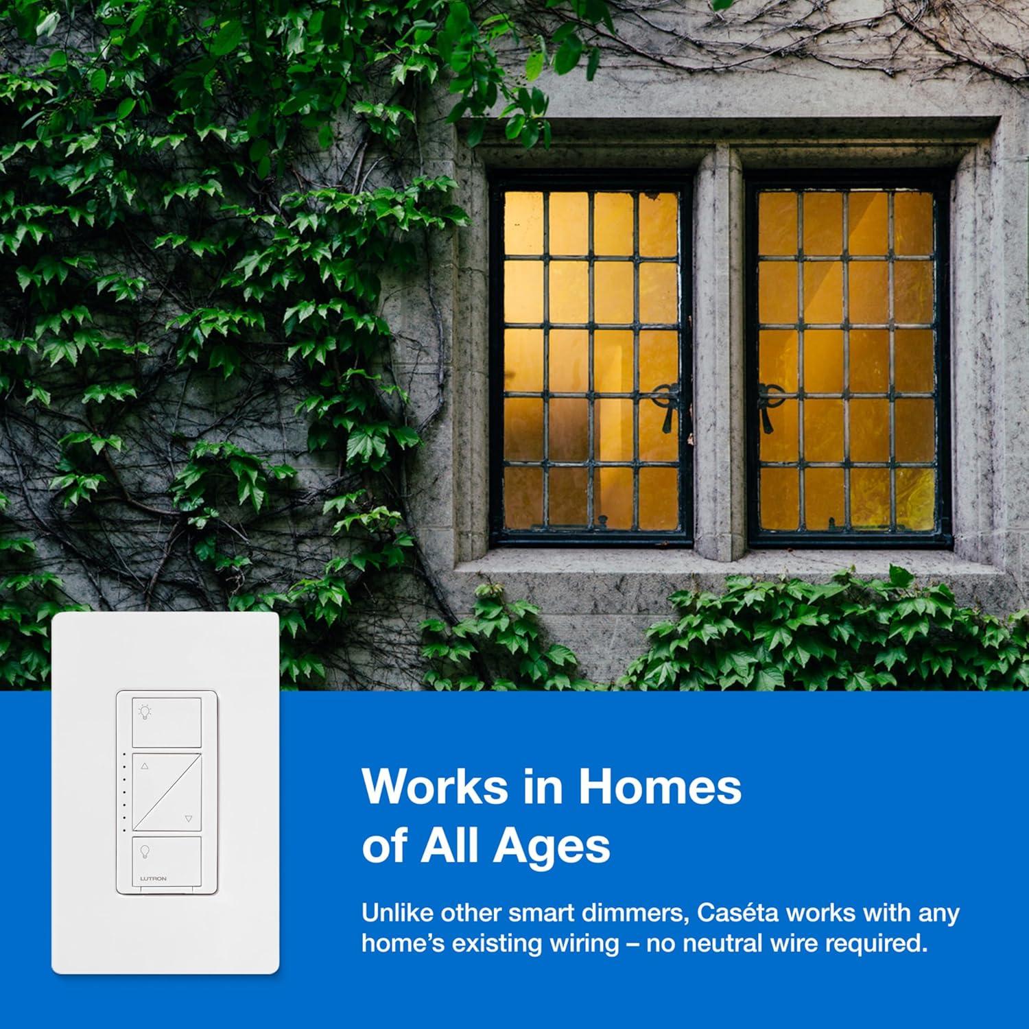 Lutron Caséta Wireless Smart Lighting Dimmer Switch Starter Kit with Caséta Smart Hub and Pico Bracket P-BDG-PKG1W-A