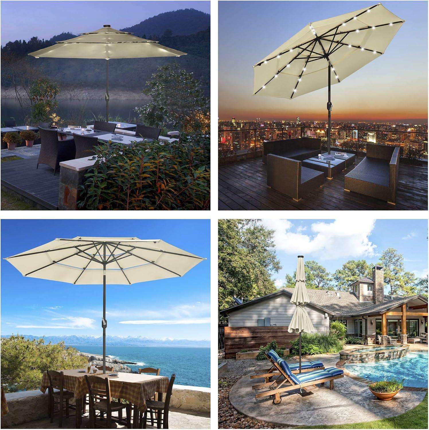 Latitude Run® 9 Feet Patio LED Solar Umbrella With Crank