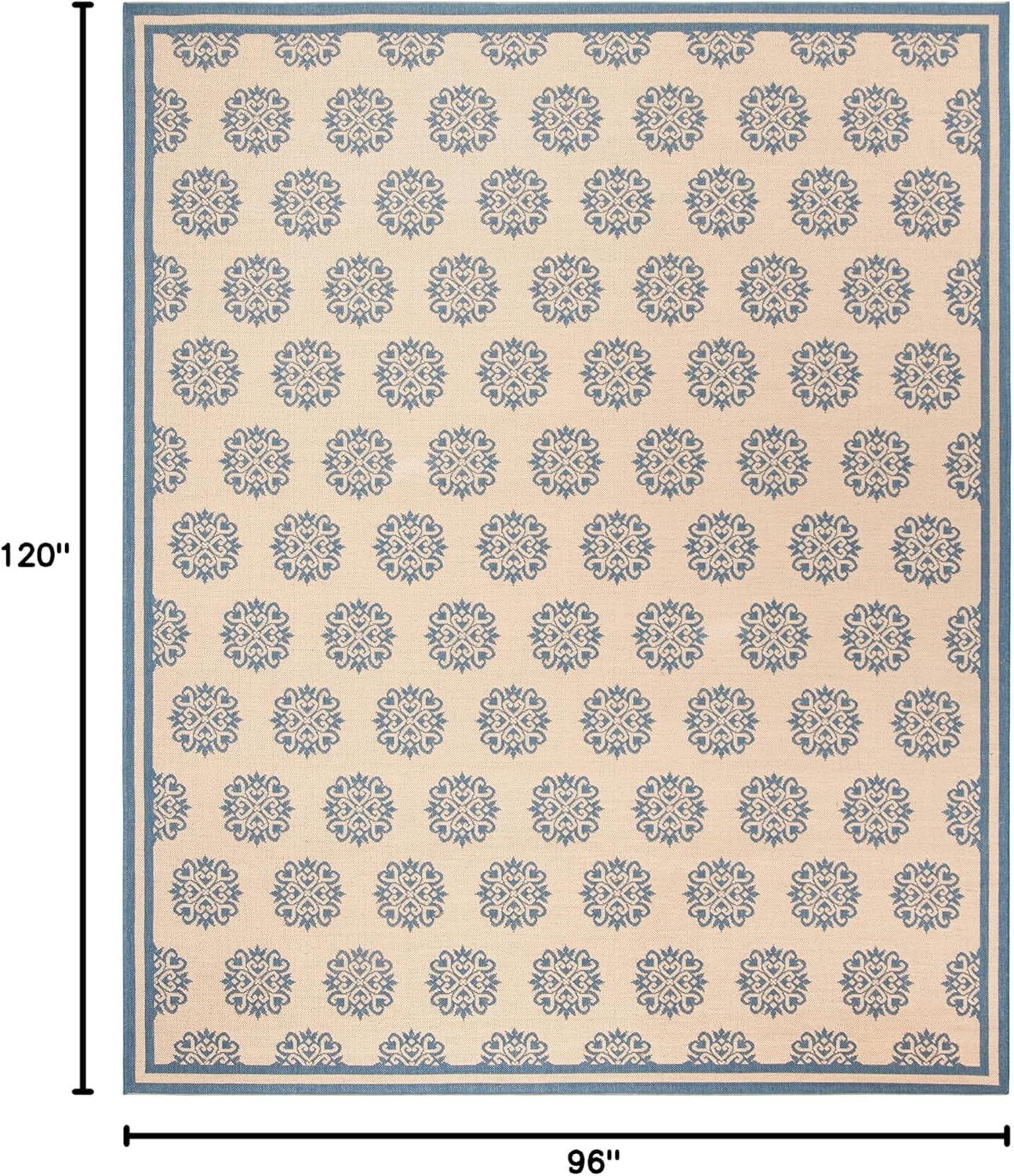 Cream and Blue Geometric Tufted 8' x 10' Synthetic Rug