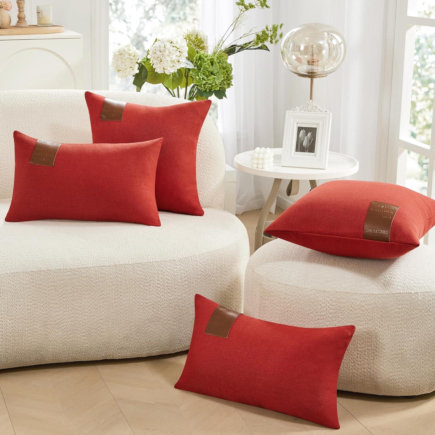 Deconovo Throw Pillow Covers with Corn Texture, Set of 2 Striped Corduroy Cushion Covers for Bedroom Living Room, 16x16 inch, Bright Red, Set of 2