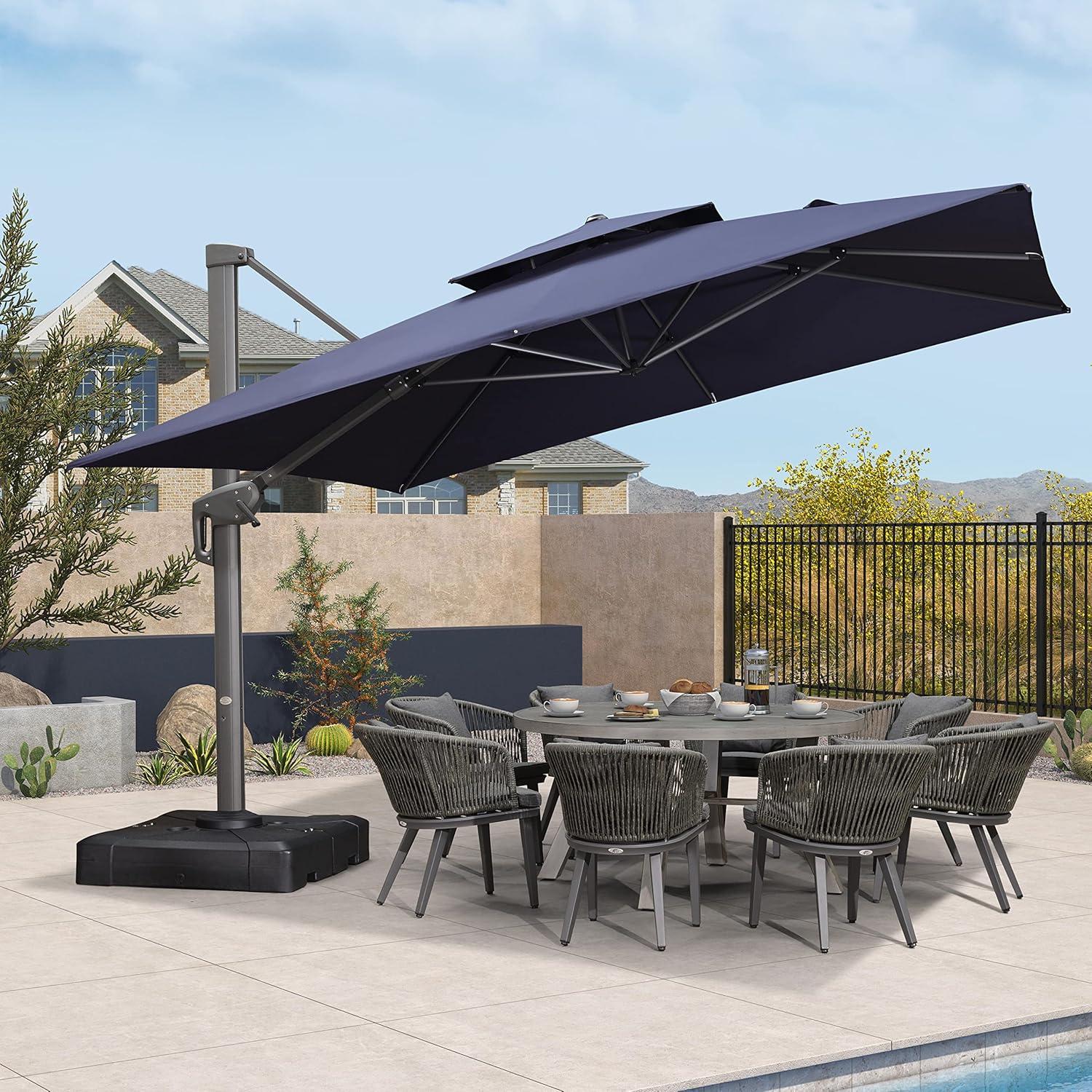 Navy Blue 12FT Cantilever Patio Umbrella with 360° Rotation and Tilt