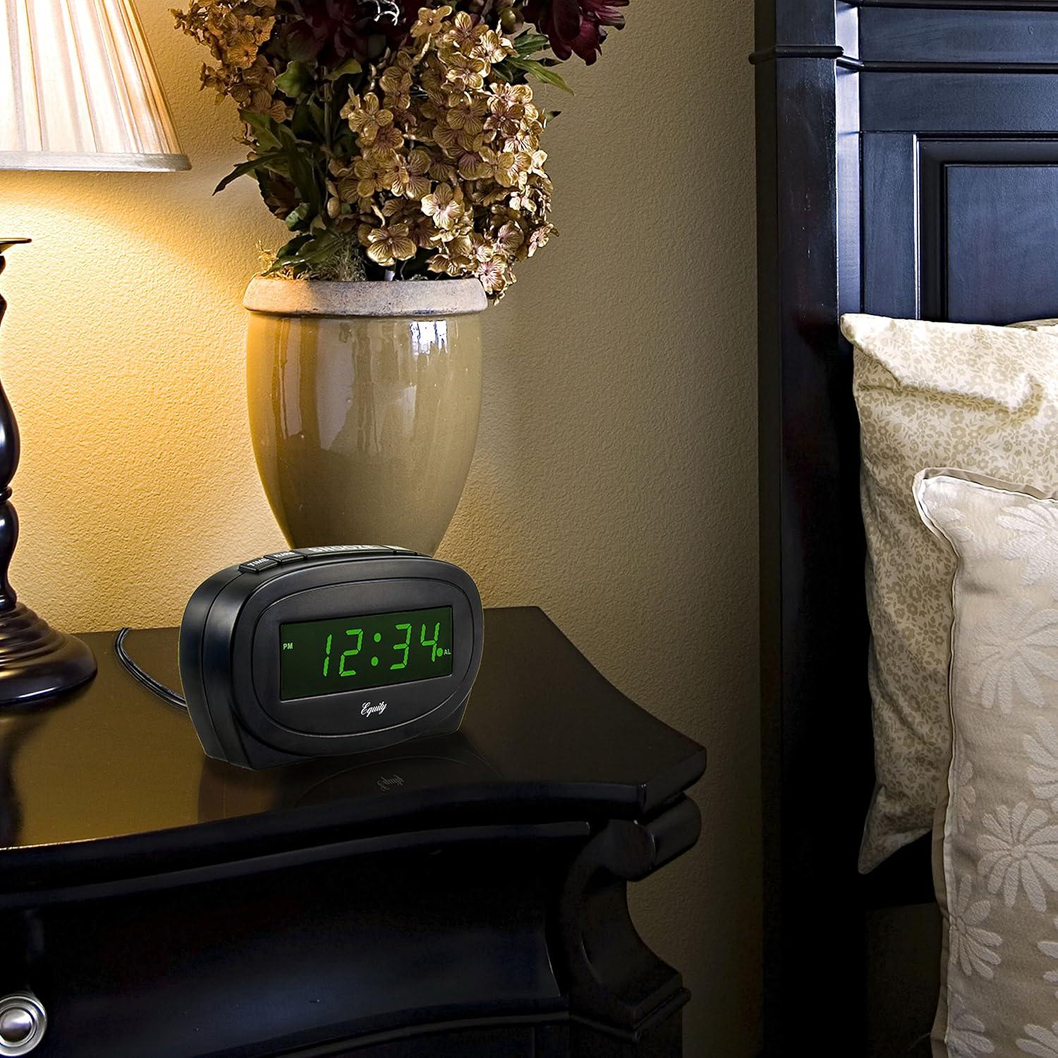 Equity 30226 Digital Green LED Electric Alarm Clock, Black