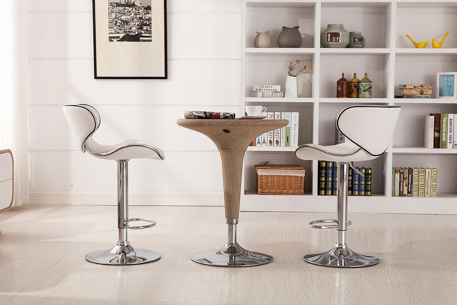 Roundhill Furniture Masaccio Faux Leather Airlift Adjustable Swivel Barstools, White, Set of 2