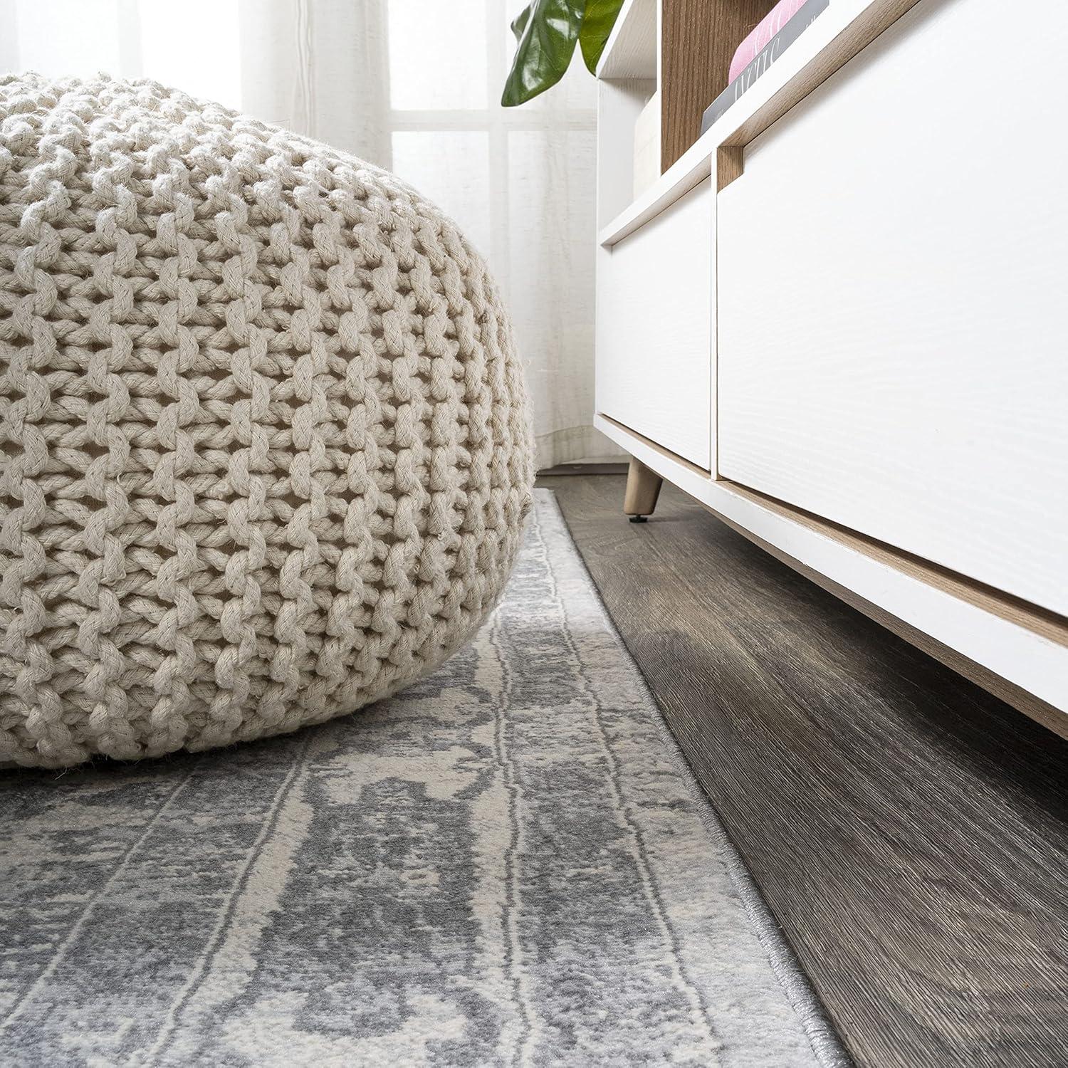 2' X 10' Modern Persian Vintage Medallion Runner Rug, Light Gray/Ivory - JONATHAN Y