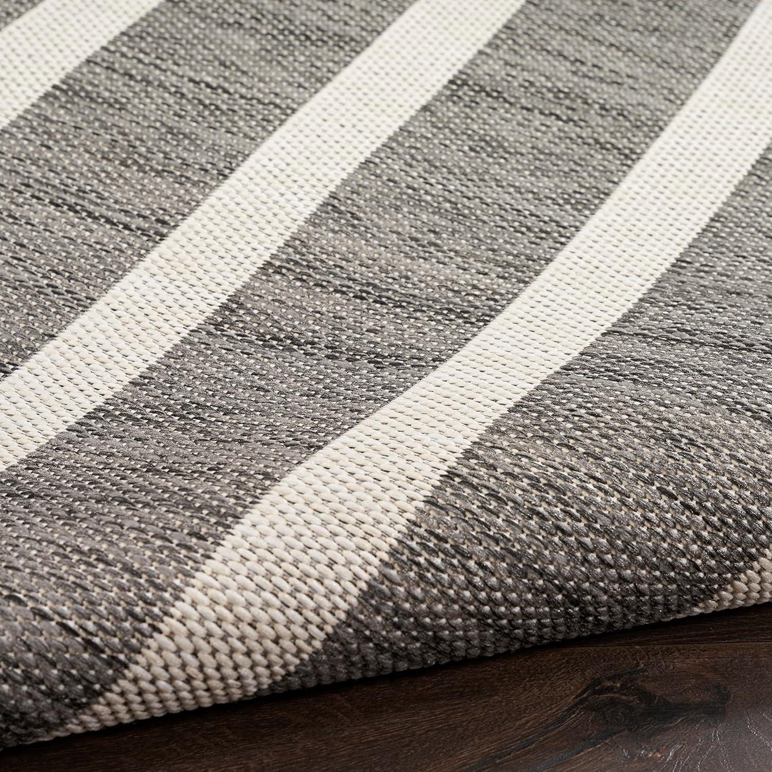 Nourison Positano Modern Stripes Flatweave Indoor Outdoor Low Pile Area Rug Charcoal Ivory 8' x 10'