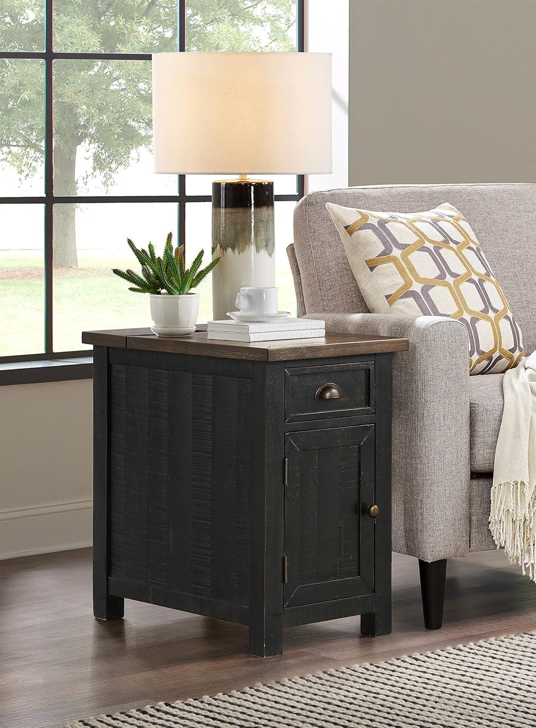 Martin Svensson Home Monterey Chairside Table with Power, Cream White and Brown