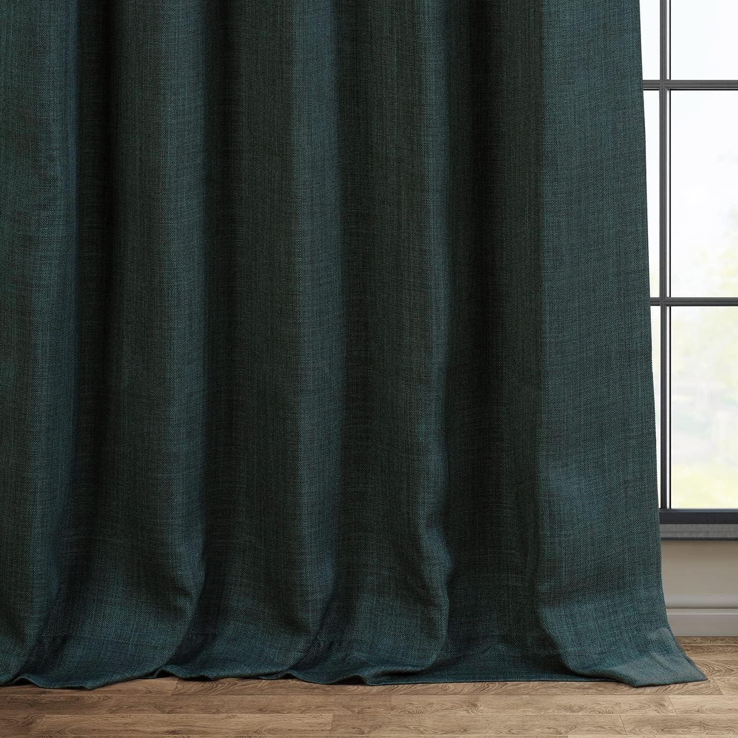 HPD Half Price Drapes Focal Green Faux Linen Room Darkening Curtains for Bedroom & Living Room Curtains (1 Panel), Door & Window Curtains 84 inches long, Rod Pocket Curtains & drapes, 50W X 84L