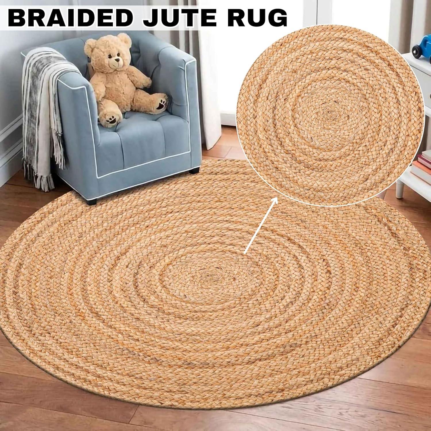 Nuloom 4 Round Rigo Jute Hand Woven Indoor Area Rug, Natural, Solid Farmhouse Design, Natural Fiber Bedroom, Living Room, Kitchen,
