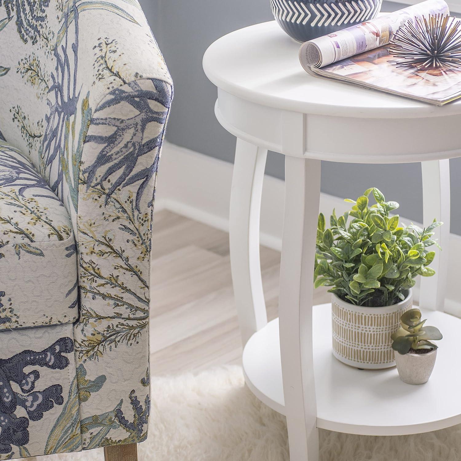 Linon Wren Round Wood End Table with Shelf in White