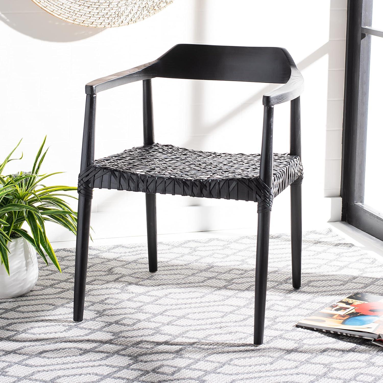 Munro Leather Woven Accent Chair - ACH1005 - Black - Safavieh
