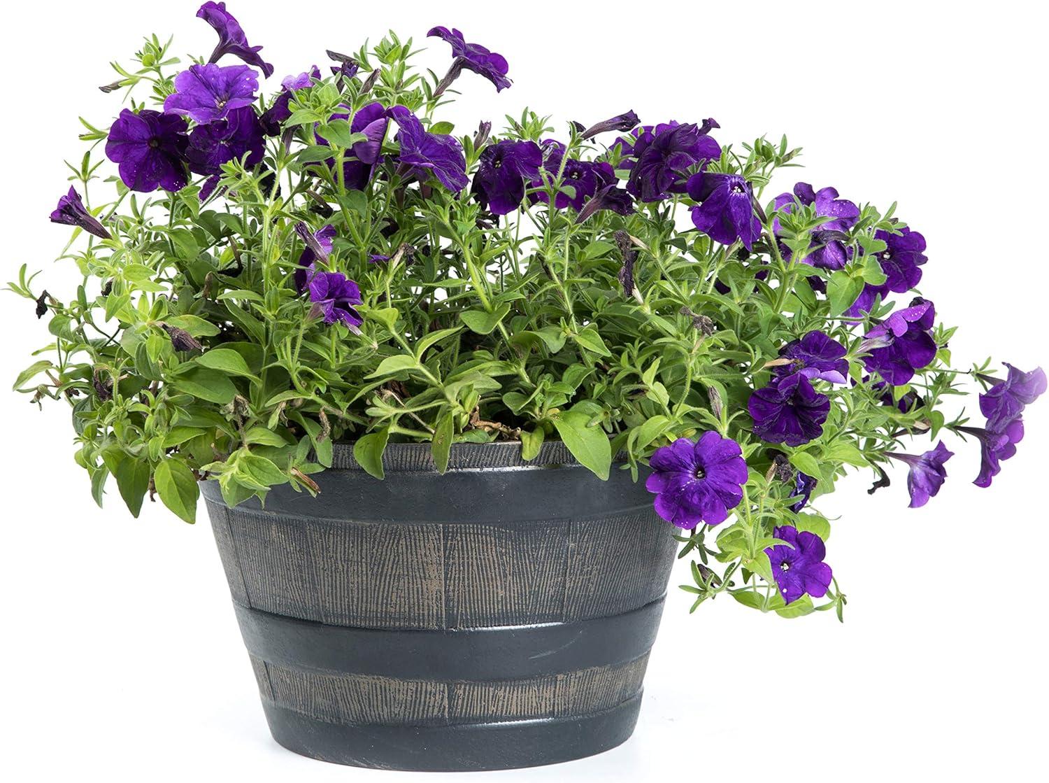 ardenised 4-Piece Round Half Barrel Flower Pots Rustic Farmhouse Style Faux Wood Planter Containers for Indoor & Outdoor Use