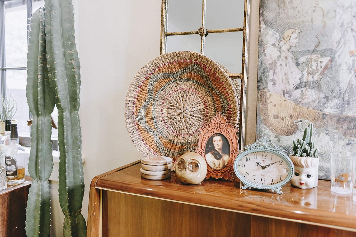 Woven Paths 6.5" x 2" x 6.25" Antique Style Pewter Mantel Clock in Distressed Aqua