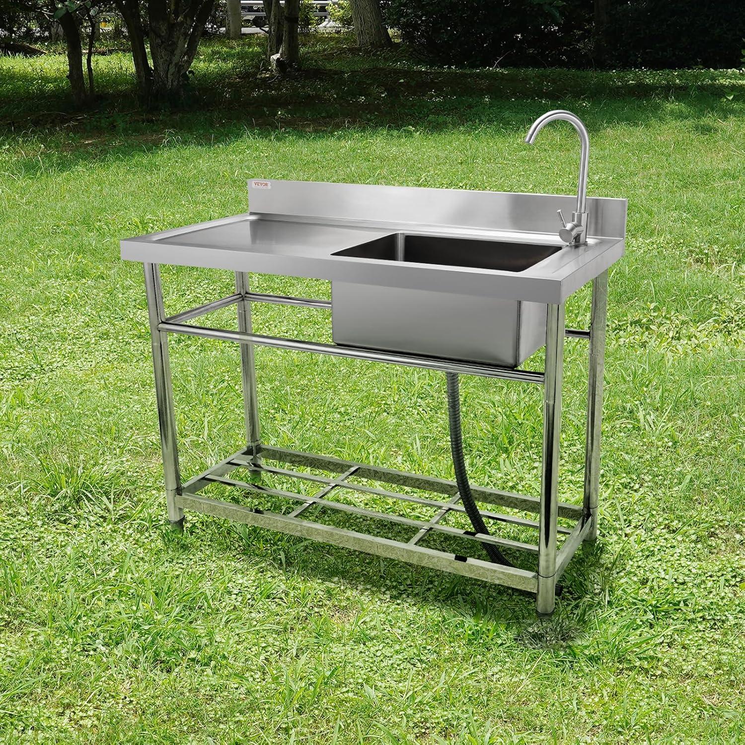 39.4'' L x 19.6'' W Silver Free Standing Laundry Sink with Faucet