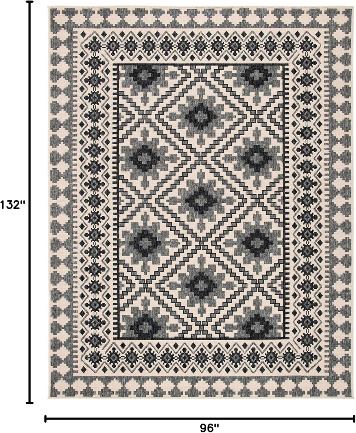 Ivory and Slate Southwestern Synthetic Indoor/Outdoor Area Rug