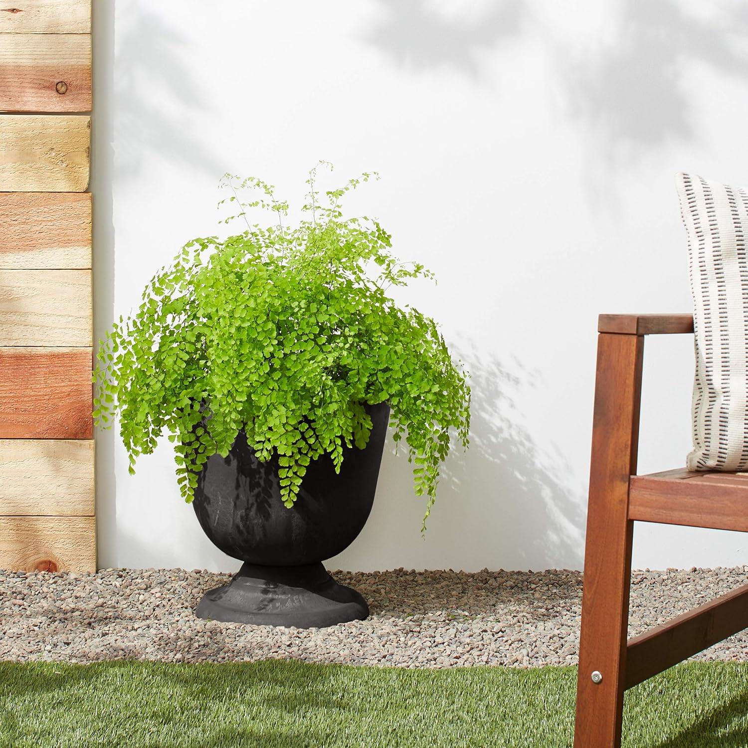 Black Recycled Plastic and Stone Medium Urn Planter