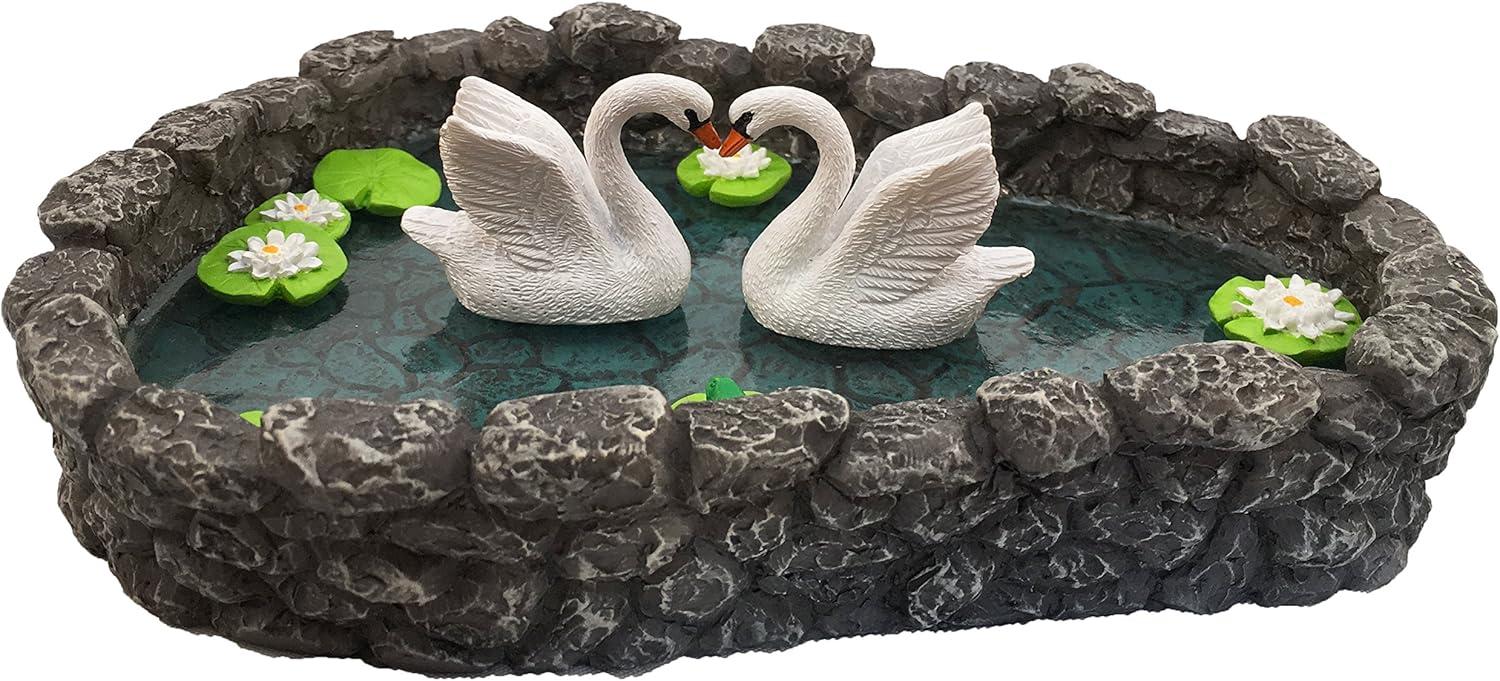 Swan Miniature Pond - LOVE is in the air!  A Miniature Swan Lake for a Miniature Fairy Garden and Miniature Garden Accessories by GlitZGlam