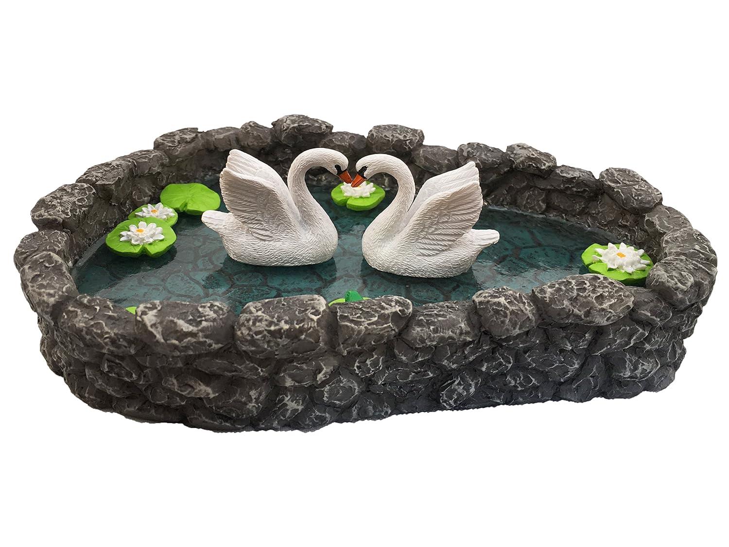 Swan Miniature Pond - LOVE is in the air!  A Miniature Swan Lake for a Miniature Fairy Garden and Miniature Garden Accessories by GlitZGlam