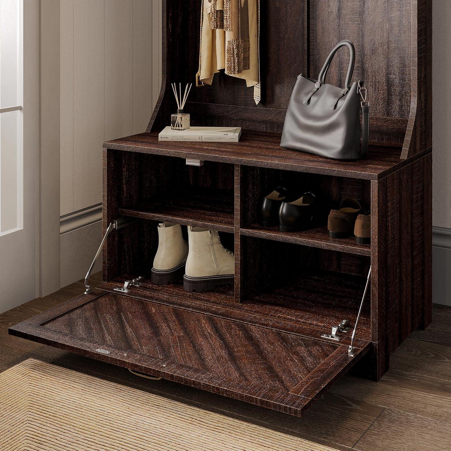 BELLEZE Entryway Hall Tree, Coat Rack, Storage Bench, 3-in-1 Design, Freestanding Shoe Rack - Hilo (Espresso)