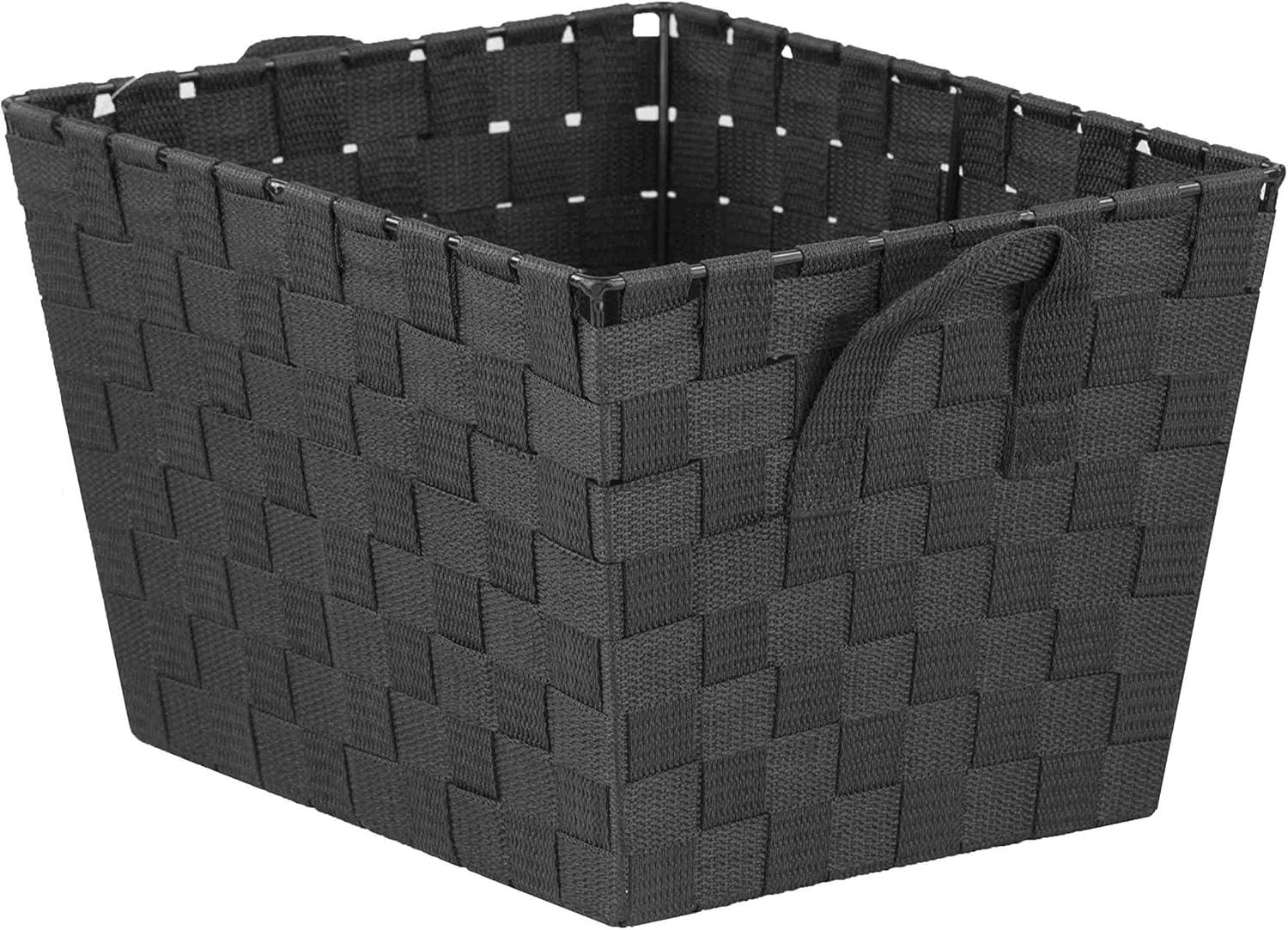 Home Basics Medium Polyester Woven Strap Open Bin, Black